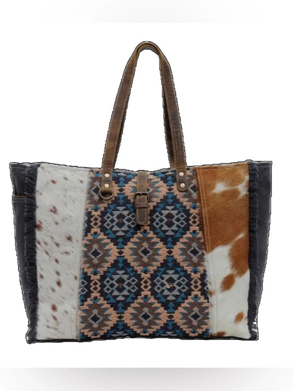 Myra Vanessia Weekender Bag Cowhide Leather Canvas Aztec Western NWT
